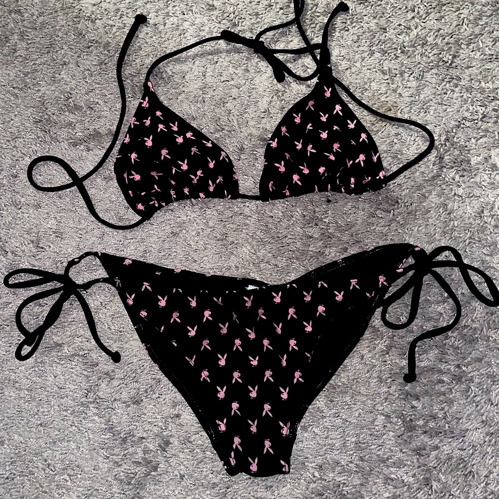 PLAYBOY Black Bikini with Pink Bunny Print